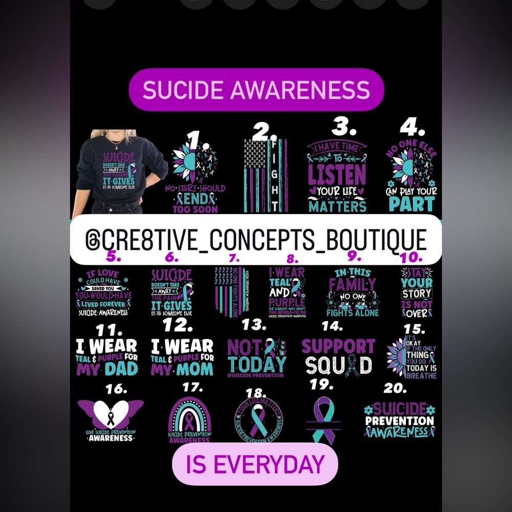 “Suicide Awareness,” Custom Unisex T-SHIRT: Sz S-3xl